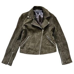 Aqua 100% Green Suede Leather Moto Zip Up Jacket Size Small